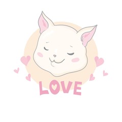 Cute cat vector design.Children illustration for School books and more.Meow slogan. Animal print.