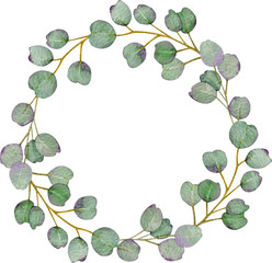 Eucalyptus Round Rustic wreath on white background. Watercolor hand-drawn illustration.