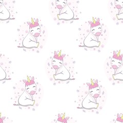 cute seamless pattern with cartoon unicorn, magic wand and rainbow. wrapping paper design, children's illustration