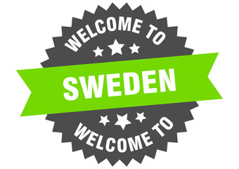 Sweden sign. welcome to Sweden green sticker