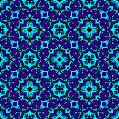 Seamless endless repeating multicolored bright ornament of blue shades