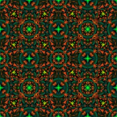 Seamless endless repeating ornament of red, orange, yellow and brown shades