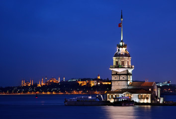 The "Maiden's tower" (also know as "Leandro's tower" and "Kiz Kulesi" in turkish) in Bosphorus, Istanbul, Turkey. Photo taken from the Asian side of Istanbul,