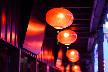Chinese lanterns hanging on the building