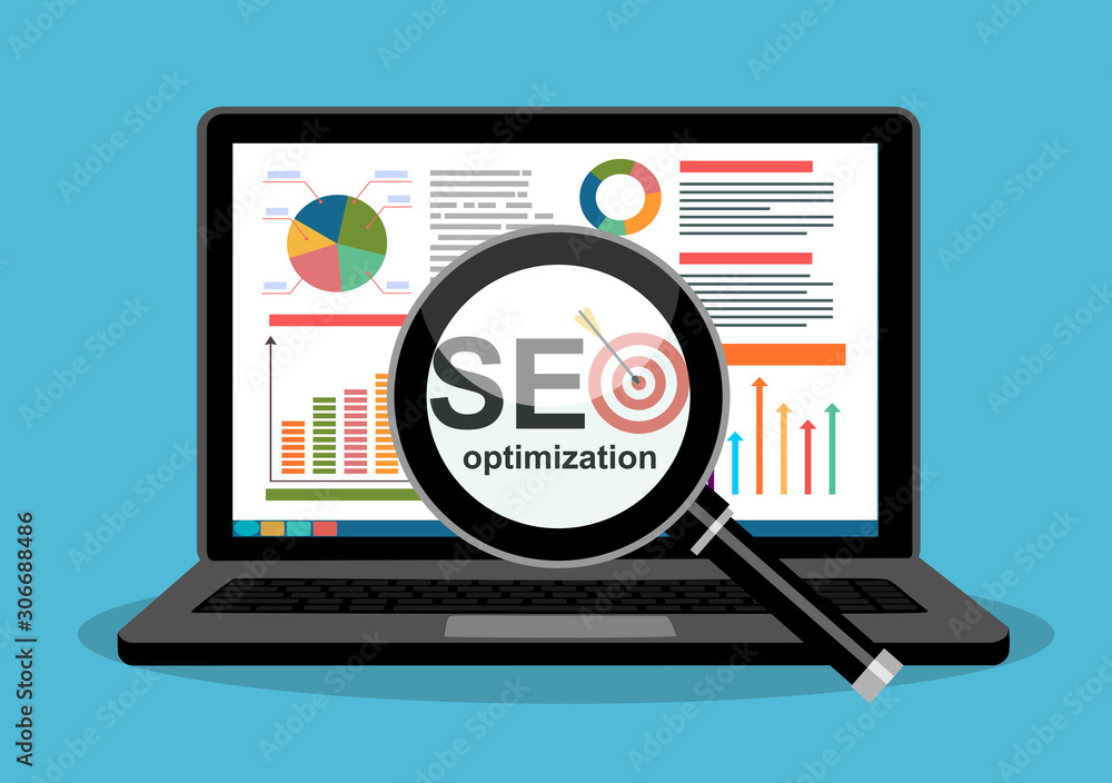 Poster flat illustration web analytics design , seo optimization.