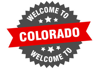 Colorado sign. welcome to Colorado red sticker