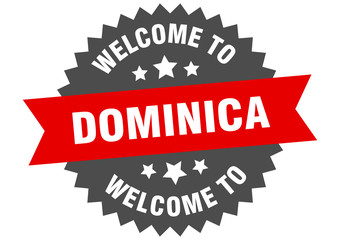 Dominica sign. welcome to Dominica red sticker