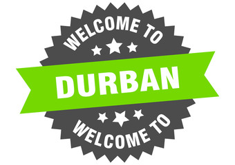 Durban sign. welcome to Durban green sticker