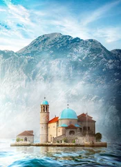 Fototapete Blauer Himmel Kirche Unserer Lieben Frau in Montenegro