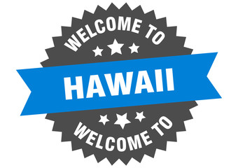 Hawaii sign. welcome to Hawaii blue sticker