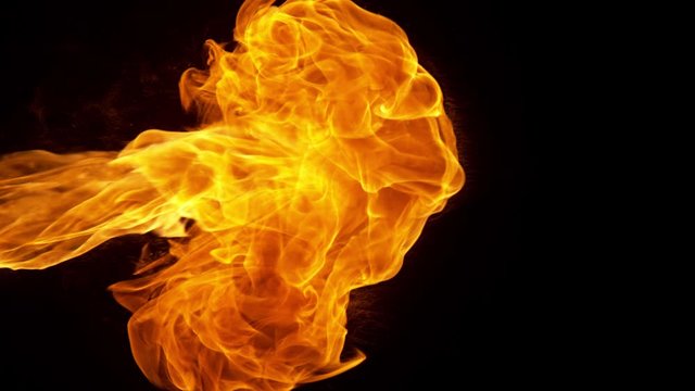 Super Slow Motion Shot of Fire Flame Isolated on Black Background at 1000fps. Shooted with High Speed Cinema Camera in 4K resolution