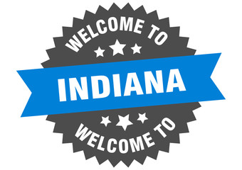 Indiana sign. welcome to Indiana blue sticker
