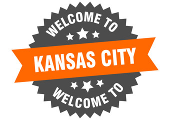Kansas City sign. welcome to Kansas City orange sticker