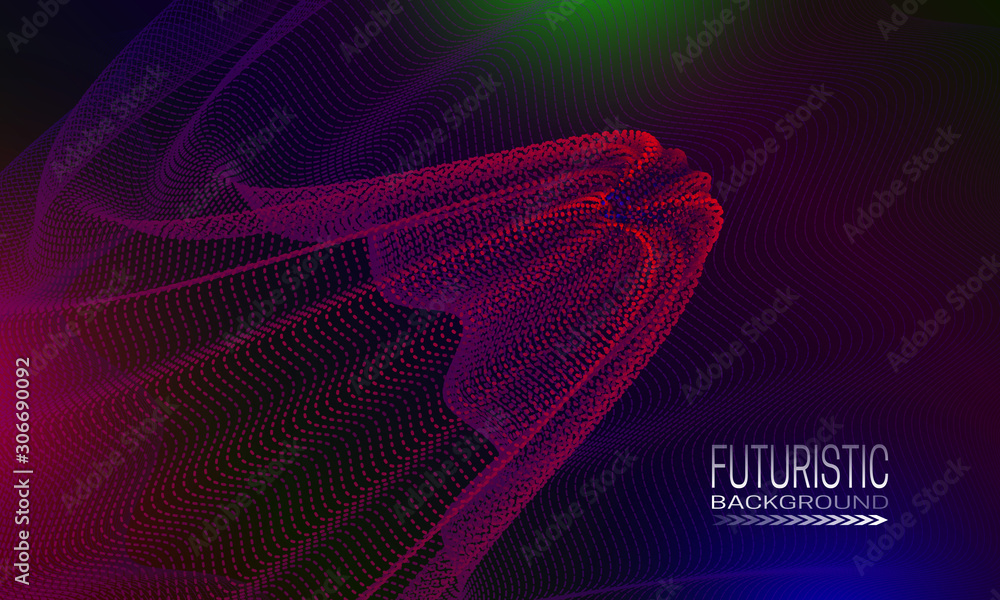 Poster futuristic background design with colourful dotty abstraction. techno style banner template.