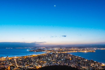 Beautiful sunset view from the Morro da Cruz in Florianopolis