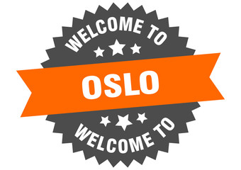 Oslo sign. welcome to Oslo orange sticker