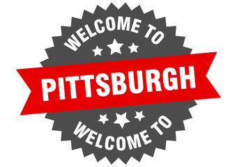 Pittsburgh sign. welcome to Pittsburgh red sticker