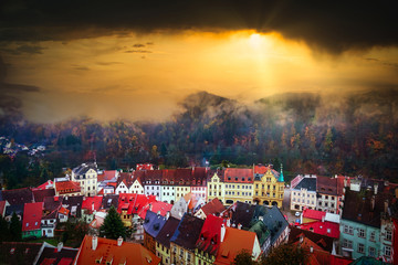 Medieval town of Loket. View from Loket Castle, Bohemia,Czech Republic