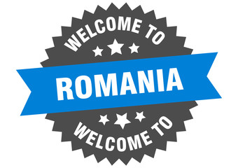 Fototapeta premium Romania sign. welcome to Romania blue sticker