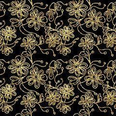 Abstract floral ornamental tapestry  glitter sparkling seamless pattern