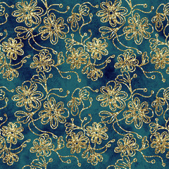 Abstract floral ornamental tapestry  glitter sparkling seamless pattern