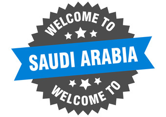 Saudi Arabia sign. welcome to Saudi Arabia blue sticker