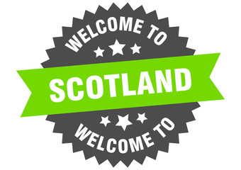 Scotland sign. welcome to Scotland green sticker