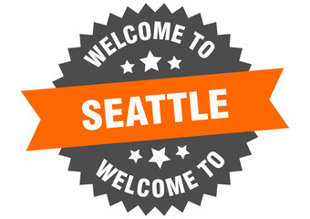 Seattle sign. welcome to Seattle orange sticker