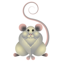 Cute rat in simple geometrical forms with gradients. Element for design greeting cards and sites. Symbol of Chinese New 2020 Year. Isolated on white background.