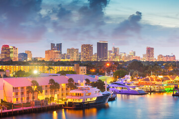 Naklejka na ściany i meble Fort Lauderdale, Florida, USA skyline and river