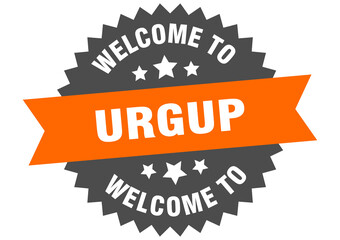 Urgup sign. welcome to Urgup orange sticker