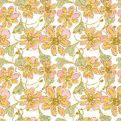 Abstract floral ornamental tapestry  glitter sparkling seamless pattern