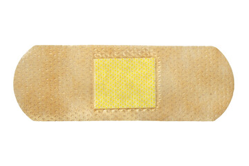 Top view of one adhesive bandages isolated on white. Adhesive plaster top view. One adhesive plaster isolated on a white background. Close-up, top view.