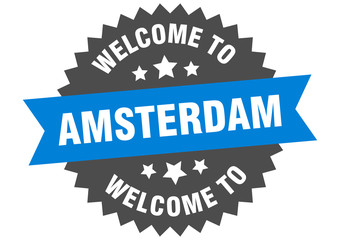Fototapeta premium Amsterdam sign. welcome to Amsterdam blue sticker