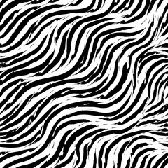 Fototapeta na wymiar Seamless vector pattern of curving stripes with torn edges. black strokes of paint on a white background. Print for clothes or wrapping paper