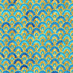 Peacock feather Fish scale  glitter snake skin sparkling seamless pattern