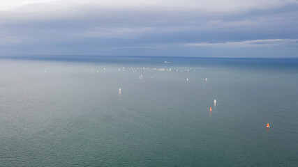 Aerial view of sailing boats, ships and yachts in Dun Laoghaire marina harbour, Ireland
