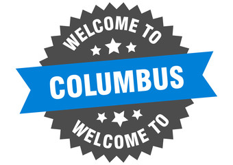 Columbus sign. welcome to Columbus blue sticker