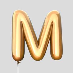 Letter M made of Gold Balloons. Alphabet concept. 3d rendering isolated on Gray Background