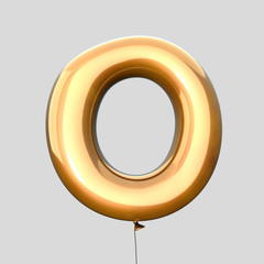 Letter O made of Gold Balloons. Alphabet concept. 3d rendering isolated on Gray Background