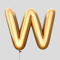 Letter W made of Gold Balloons. Alphabet concept. 3d rendering isolated on Gray Background