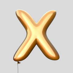 Letter X made of Gold Balloons. Alphabet concept. 3d rendering isolated on Gray Background