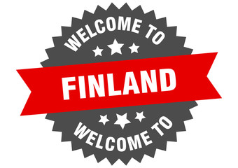 Finland sign. welcome to Finland red sticker