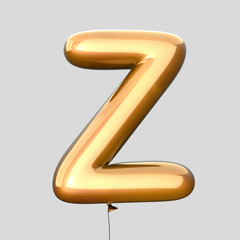 Letter Z made of Gold Balloons. Alphabet concept. 3d rendering isolated on Gray Background