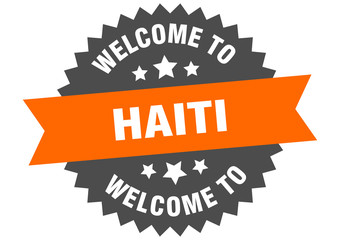 Haiti sign. welcome to Haiti orange sticker