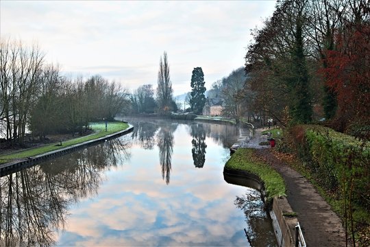 Misty winter view at Sprotbrough Flash, Doncaster, South Yorkshire,  during the dawn of advent.