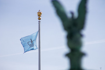 Blue flag and gold crown at Columbia University in the City of New York