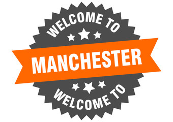Manchester sign. welcome to Manchester orange sticker