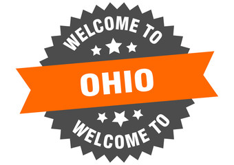 Ohio sign. welcome to Ohio orange sticker