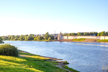 Obraz premium Pskov the Velikaya River. Pskov Krom (Kremlin). Evening